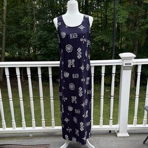 Vintage R.J. & Co. Navy Sleeveless Maxi Dress with Geometric Patterns nautical